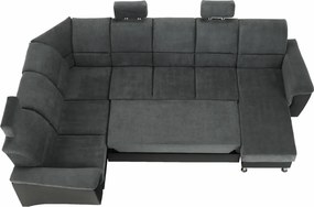 Ülőgarnitúra, műbőr fekete/szövet sötétszürke, balos, SANTIAGO U