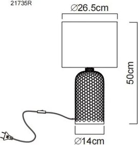 Globo 21735R Asztali lámpa, üveg piros, textil piros, kábel PVC fehér, billenőkapcsoló a kábelen, ø: 265mm, M: 500mm, kábel hossza 1300mm, 1x E27 60W 230V izzó nélkül