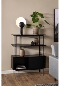 Fekete könyvespolc tolóajtóval kőrisfa dekorral 94x114 cm Angus – Actona