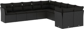 vidaXL 10 részes fekete polyrattan kerti ülőgarnitúra párnákkal