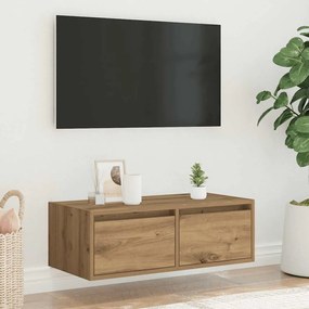 kézműves tölgy színű TV-szekrény LED-lámpákkal 75x35,5x25 cm