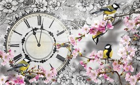 Vinyl fotótapéta Tavaszi óra cseresznyékkel és madarakkal 312x219 +ragasztó