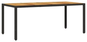 fekete polyrattan kerti asztal akácfa lappal 190 x 90 x 75 cm