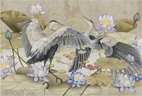 Flizelin tapéta Fali Flizelin Prémium Madarak és liliomok 104x70 Ragasztó