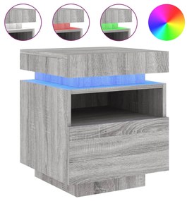 2 db szürke sonoma éjjeliszekrény LED-fényekkel 40x39x48,5 cm