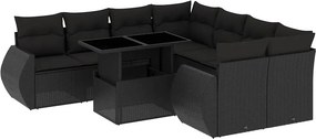vidaXL 9 részes fekete polyrattan kerti ülőgarnitúra párnákkal