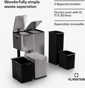 Klarstein Tiyo 3 az 1-ben, szemetes, 60 literes, kivehető kosár, puha záródású
