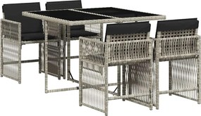 vidaXL 5részes világosszürke polyrattan kerti étkezőgarnitúra párnával