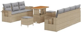10 darabos kertkanapé szett párnákkal Bézs Poli Rattan Akác, 3 darabos kert étkezőszett párnákkal Bézs Poli Rattan Akác