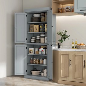 HOMCOM Modern Konyhai Szekrény Büfé Szekrény Állítható Polcokkal Étkezőbe és Nappaliba, 76 x 40,5 x 184 cm, Szürke | Aosom