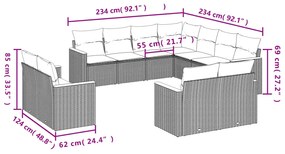 11 részes bézs polyrattan kerti ülőgarnitúra párnákkal