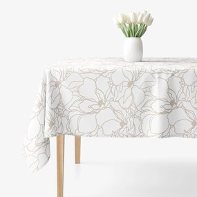 Goldea szögletes terítő 100% pamutvászon - világos bézs virágok fehér alapon 100 x 100 cm