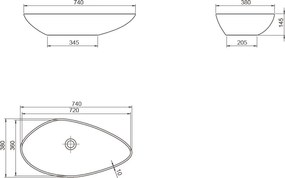 CeraStyle OLIVE - PULTRA ültethető - Top Counter - porcelán mosdó - MATT FEKETE -75 x 38 cm