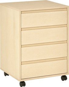 HOMCOM 4 Fiókos Irodai Fiókegység Kerekes Mobil Irattartó Székhez 46x40x65 cm Természetes | Aosom
