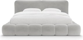 Szürke kárpitozott ágyneműtartós franciaágy ágyráccsal 180x200 cm Solange – Micadoni