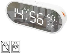 HOME LTC06 ébresztőóra, USB töltőkimenet, fehér kijelző, két ébresztési időpont, hőmérséklet és páratartalom mérés