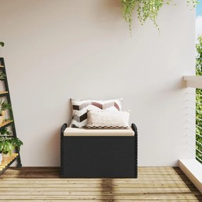 Fekete polyrattan tárolópad párnával 80 x 51 x 52 cm