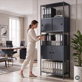Iratrendező polc zárható szekrénnyel, irodai, nyitott polcok, fém antracit, 800x2200x400 mm: ARIEL