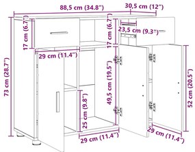 Széf fiókkal ajtóval Szürke sonoma 88.5 x 30.5 x 73 cm Faanyag