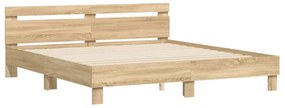 sonoma tölgy színű szerelt fa ágykeret fejtámlával 200 x 200 cm