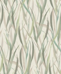 Bézs fali tapéta zöld levelekkel növényi motívummal Paraiso 330212 Rasch