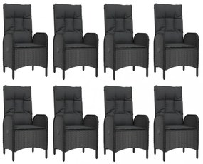 9 részes fekete és szürke polyrattan kerti étkezőszett párnával