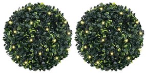 2 db zöld mesterséges boxwood gömbök LED fényekkel 45 cm