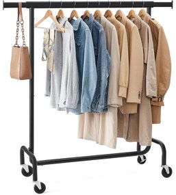 Gurulós ruhatartó állvány, max. 130 kg terhelhetőség, 45 x (110-150) x 162,9 cm, matt fekete