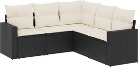 vidaXL 5 részes fekete polyrattan kerti kanapészett párnákkal