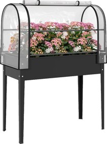 Outsunny emelt virágágyás levehető mini üvegházzal, felnyitható tetővel és cipzáras ajtóval, vízelvezető lyukkal, 100 x 49 x 136 cm – fekete | Aosom