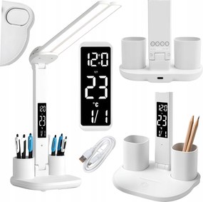 Dupla Led-es Asztali Lámpa Kijelzővel Óra Rendszerező Temp Data 6in1