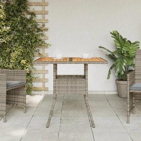szürke polyrattan kerti asztal akácfa lappal 80 x 80 x 75 cm