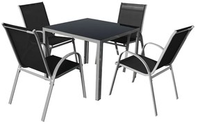 Lucio 2 kerti asztalkészlet, négyzet - 4 üléses, fekete / szürke