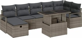 vidaXL Kerti Kanapé Szett párnával tárolóval 8 pcs Szürke Poli rattan