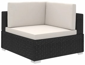 6-részes fekete polyrattan kerti bútorszett párnákkal