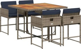 vidaXL 5 részes szürke polyrattan kerti étkezőgarnitúra párnával