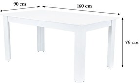 Yorki Standard étkezőasztal 160x90 cm fehér