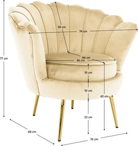 Art-deco stílusú fotel, bézs Velvet szövet/gold arany króm, NOBLEO