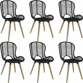 vidaXL 6 db fekete természetes rattan étkezőszék