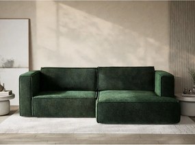Sötétzöld zsenília kinyitható-tárolóhelyes sarokkanapé (jobb oldali-heverő résszel) Velto – Maison de Rêve
