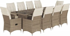 vidaXL 11 részes bézs polyrattan kerti bisztrógarnitúra párnákkal