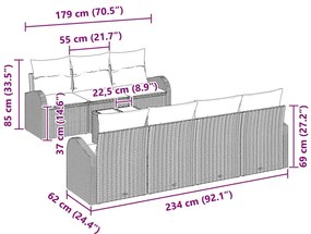 Kerti Kanapé Szett 8 pcs Szürke 55 x 55 x 37 cm polirattan