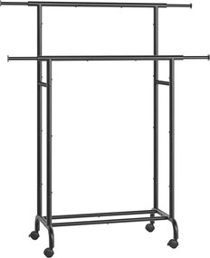 SONGMICS Dupla Görgethető Ruhatartó Állvány, 120 cm, Matt Fekete