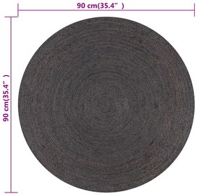 sötétszürke kézzel font kör alakú jutaszőnyeg 90 cm