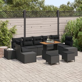 10 darabos kertibútor szett párnákkal fekete poli rattan, akác, 2 fős kertibútor párnákkal fekete poli rattan, 3 darabos kertibútor étkező szett párnákkal fekete poli rattan, akác