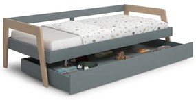 Zöld-natúr színű borovi fenyő gyerekágy kihúzható pótággyal, tárolóhellyel 90x200 cm Carrie – Marckeric