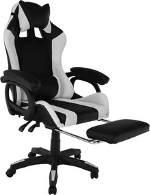 Irodai/gamer szék RGB LED világítással, fekete/fehér, JOVELA