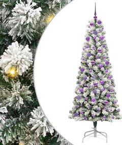 vidaXL Műanyag Hajtogatós Karácsonyfa 300 LED-del Zöld és Fehér 180 cm