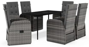 vidaXL 7 részes szürke kerti étkezőgarnitúra párnákkal
