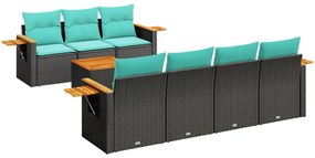8 részes fekete polyrattan kerti ülőgarnitúra párnával